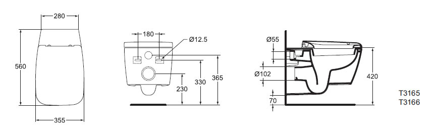 Конзолна тоалетна чиния Ideal Standard Ventuno T316501 - размери