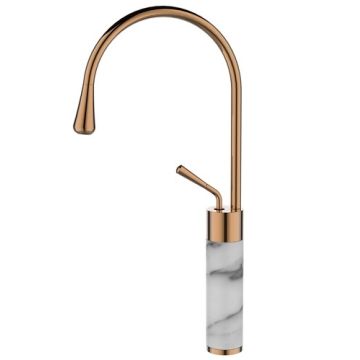 INVENA Висок смесител за мивка STONE бял/мед BU-03-W18-V 1