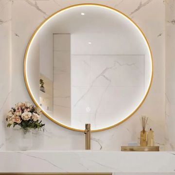 Огледало за баня с LED осветление и нагревател ∅80см знатна рамка GLF8080GOLD 1
