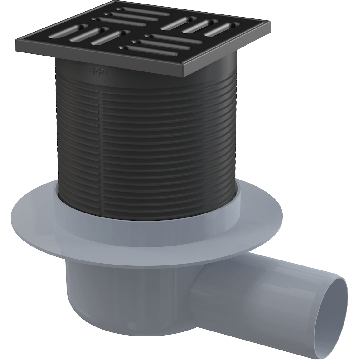 Подов сифон ALCADRAIN APV31BLACK 105×105/50 мм със странично оттичане APV31BLACK 1