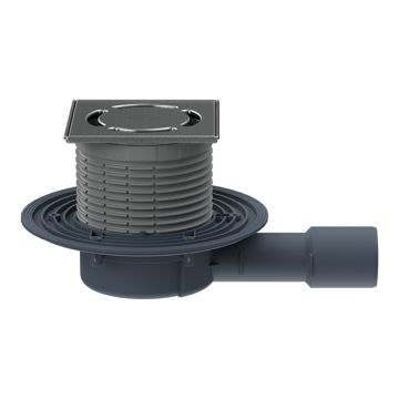 Подов сифон DN40/50, странично оттичане, с воден затвор Primus blue, 121x121мм, рамка от неръждаема стомана &#039;Клик-Клак&#039;, 115x115мм HL90Prblue-3000