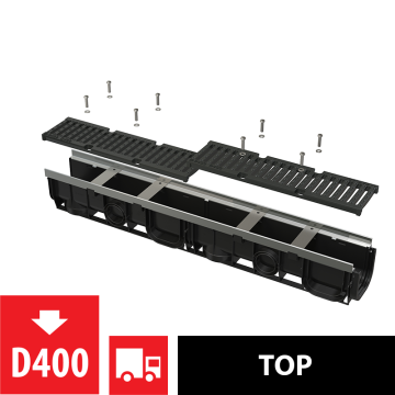 Външен отводняващ канал ALCA AVZ103-R201 100 мм с чугунена решетка D400 AVZ103-R201 1