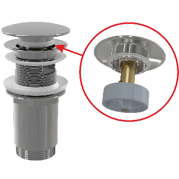 Витло метално ALCA A392C за сифон CLICK/CLACK 1 1/4&quot; c преливник, голяма тапа A392C 1
